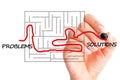 Finding solutions for problems concept suggested by a womanÃ¢â¬â¢s hand solving a maze Royalty Free Stock Photo
